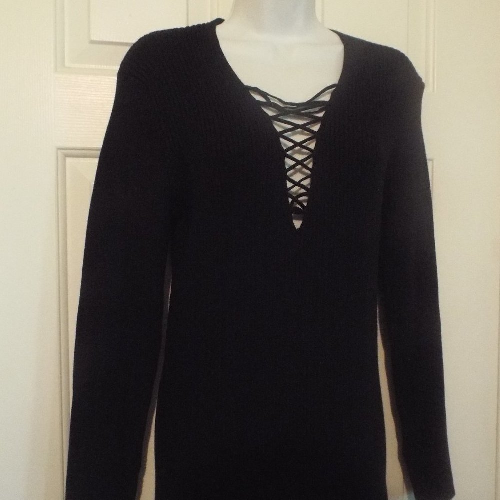 Black Lace Up Midi Dress, NWT Black Sexy Dress